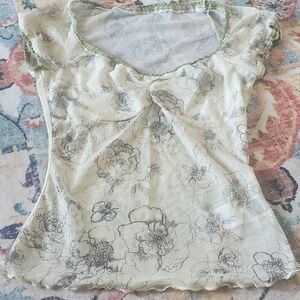 LAST CHANCE FINAL PRICE Floral Sheer Top with Green Accents XS